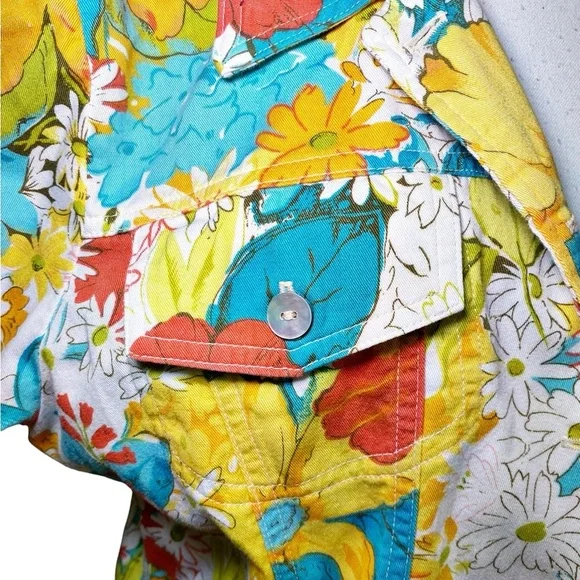 Norm Thompson Bright Floral Jean Jacket - Picture 5 of 13